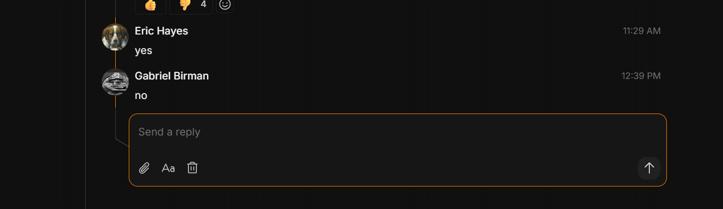 An expanded Macro thread with a reply composer open inline under the messages